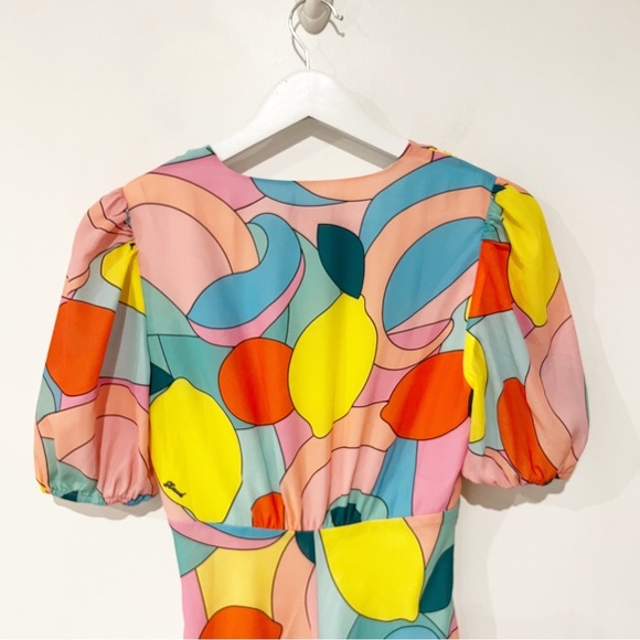 Staud Mini Milla Dress in Citrus Kaleidoscope Multicolor Puff Sleeve in Size 0 - Picture 14 of 16